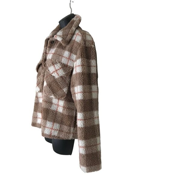7 FOR ALL MANKIND | TEDDY CROP BROWN PLAID JACKET SIZE M - Picture 5 of 8